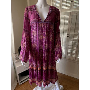 Vintage 1970's Adini Floral Gauze Long Sleeve Dress with Two String Closure